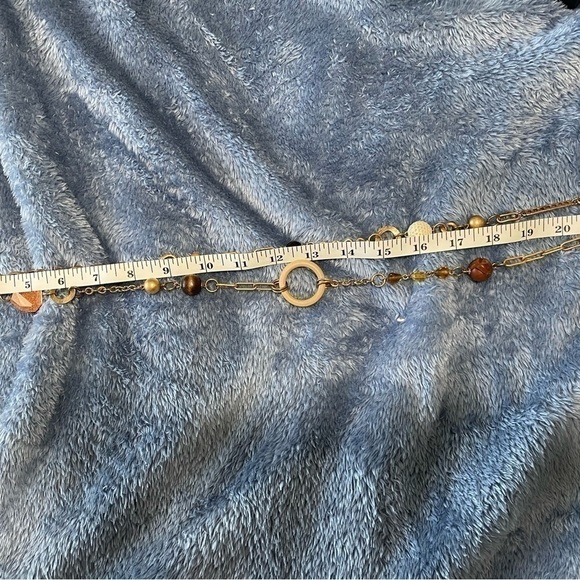 Bohemian Necklace Gold-tone With Cloth, Hand-carved Wooden Beads 23” Length - Picture 5 of 8